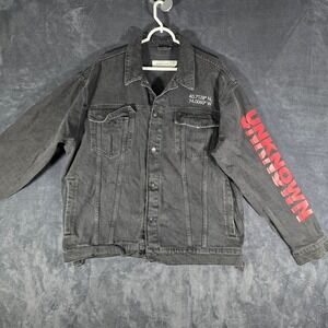 Topman‎ Oversized Black Denim Jacket Mens XL Coordinates Graphic Red Unknown